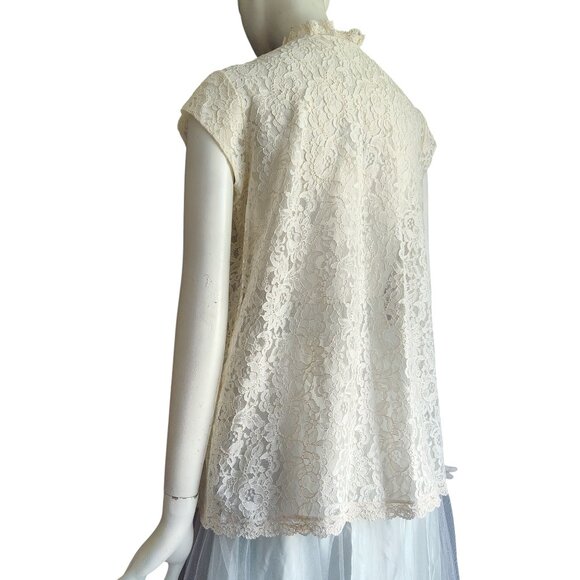 Vintage Intime California Floral Lace Open Front Coverup Lounge Nylon Top M - Picture 6 of 10